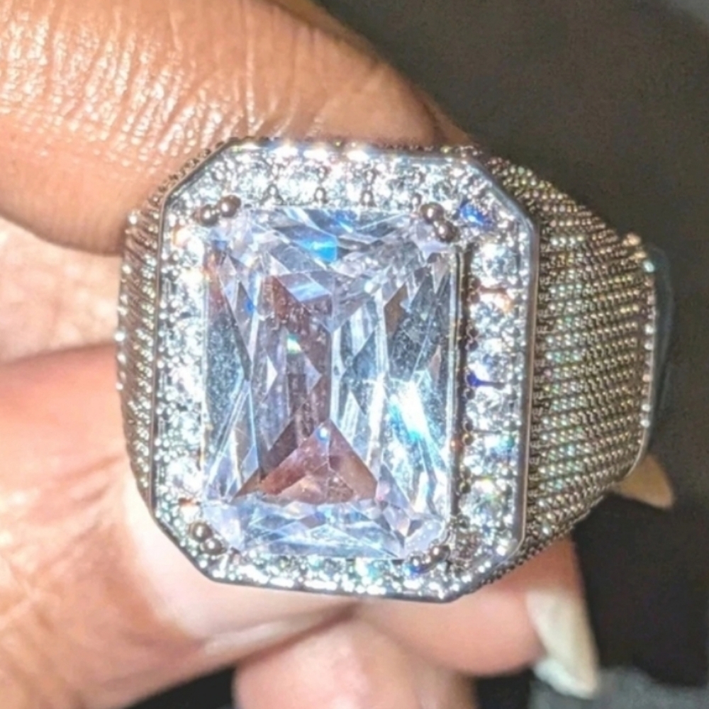 Big 8ct Cut Simulated Diamonds Mens Ring 18k White gold Plated Sz 12